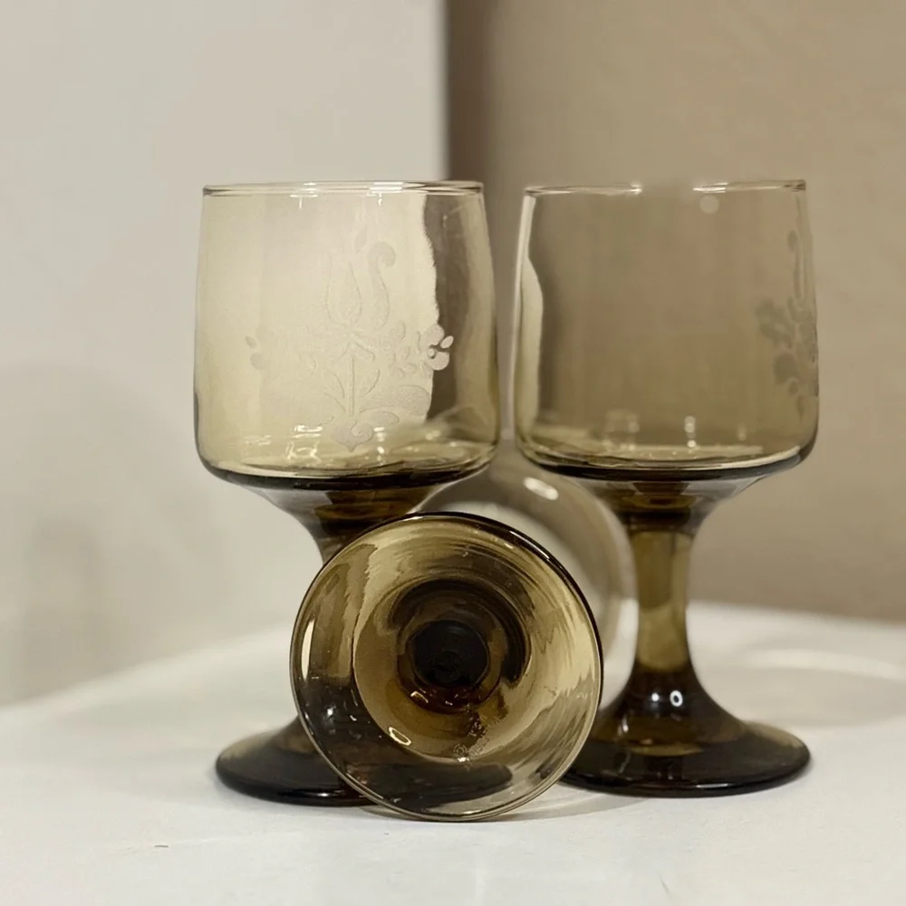 Vintage Mid Century Amber Cordial Glasses (Set of 3)